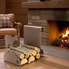 Indoor Firewood Holder in Brown Steel Made in Italy with Tools - Volturno Viadurini