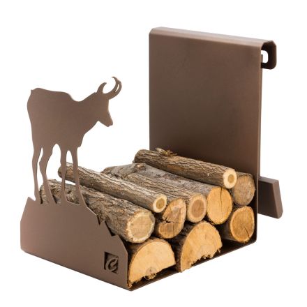 Indoor Firewood Holder in Brown Steel Made in Italy with Tools - Volturno Viadurini