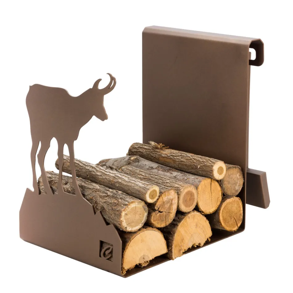Indoor Firewood Holder in Brown Steel Made in Italy with Tools - Volturno Viadurini
