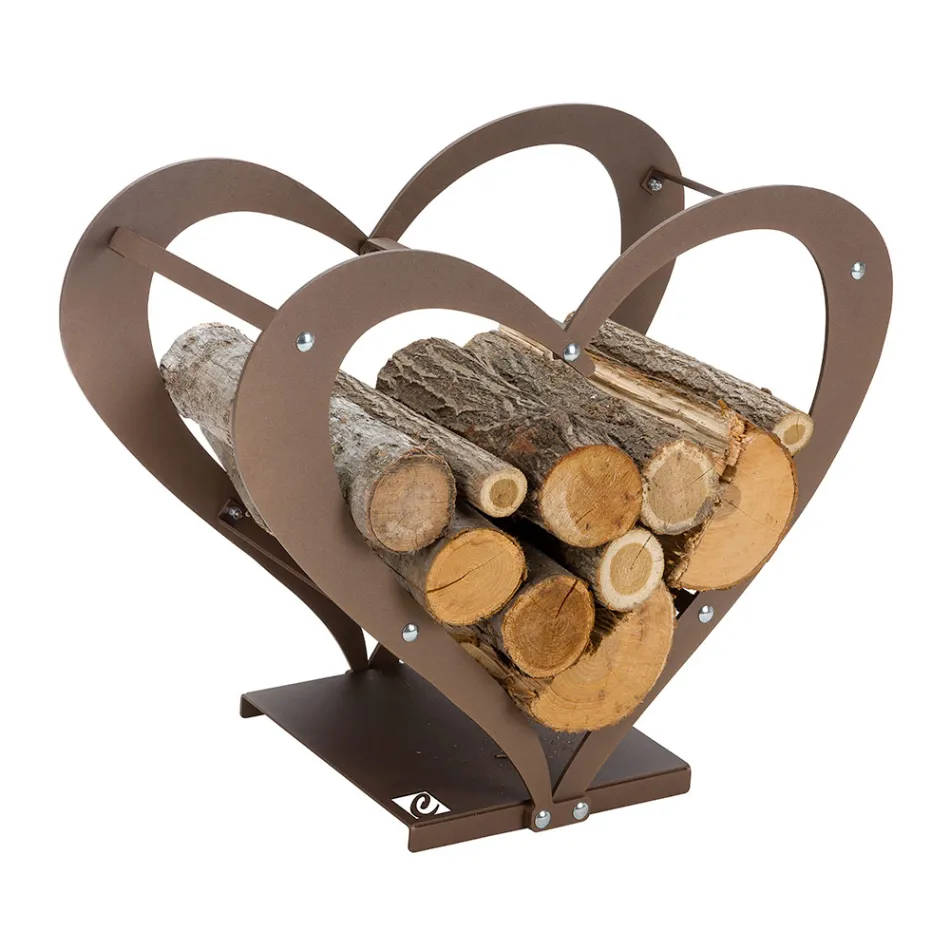 Indoor Wood Holder in Brown Steel Made in Italy - Affection Viadurini