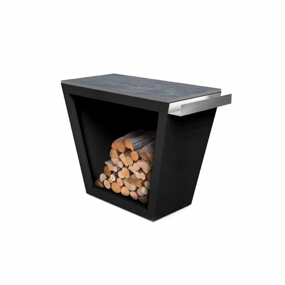 Interior or exterior Design firewood holder with worktop - Esplanade Viadurini
