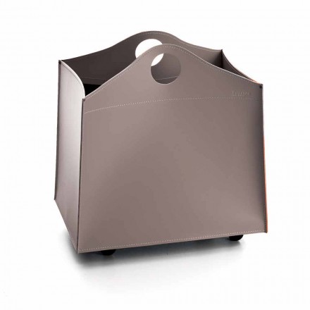 Design firewood holder in anthracite leather with WoodBag wheels Viadurini