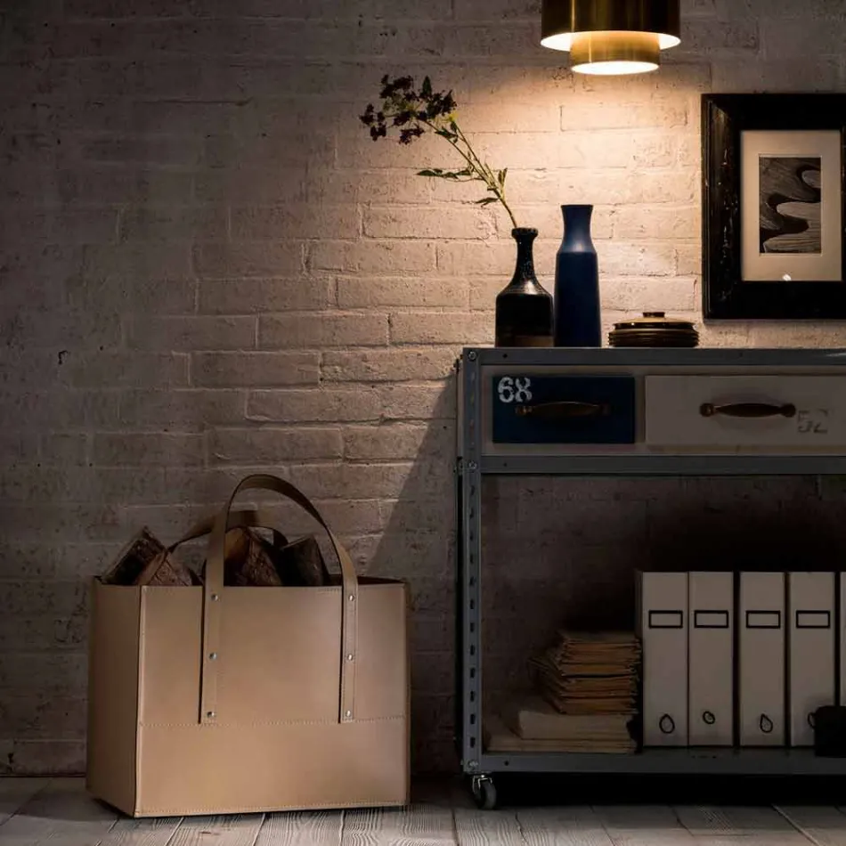 Design wood holder in Maneghe leather and plywood Viadurini