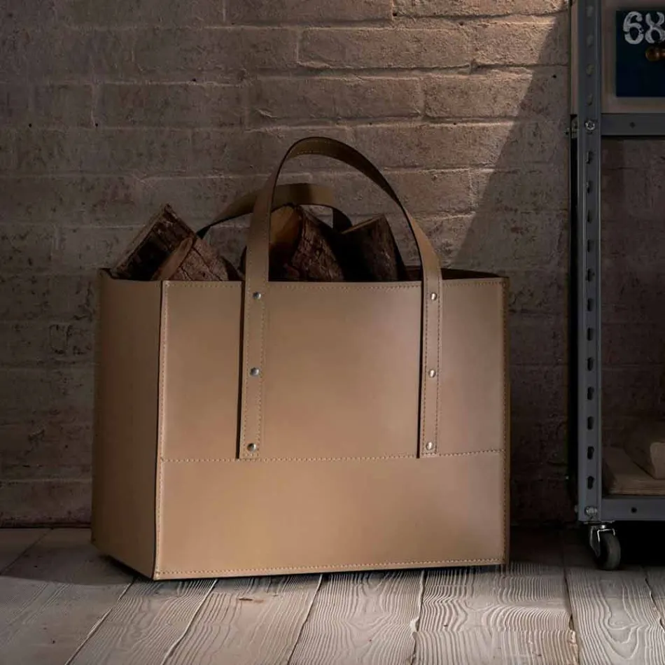 Design wood holder in Maneghe leather and plywood Viadurini