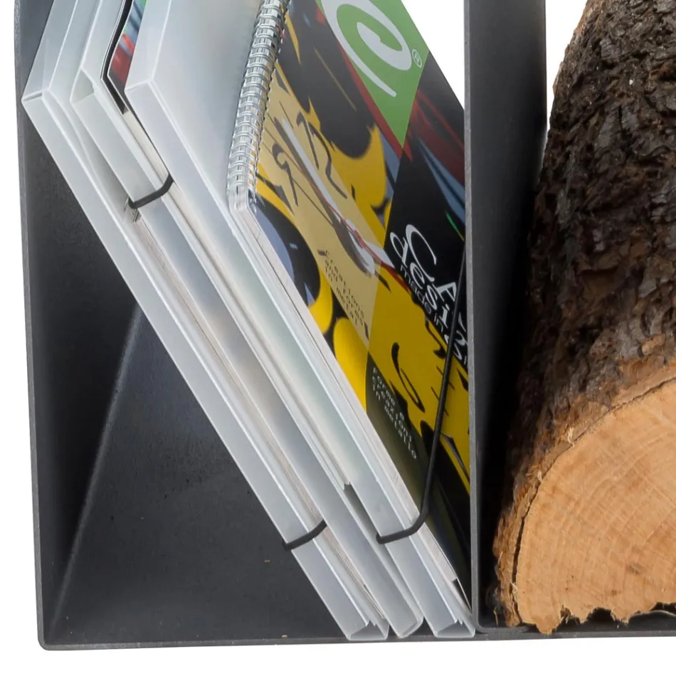 Design Log Holder for Indoors in Gray Steel Made in Italy - Tramontana Viadurini