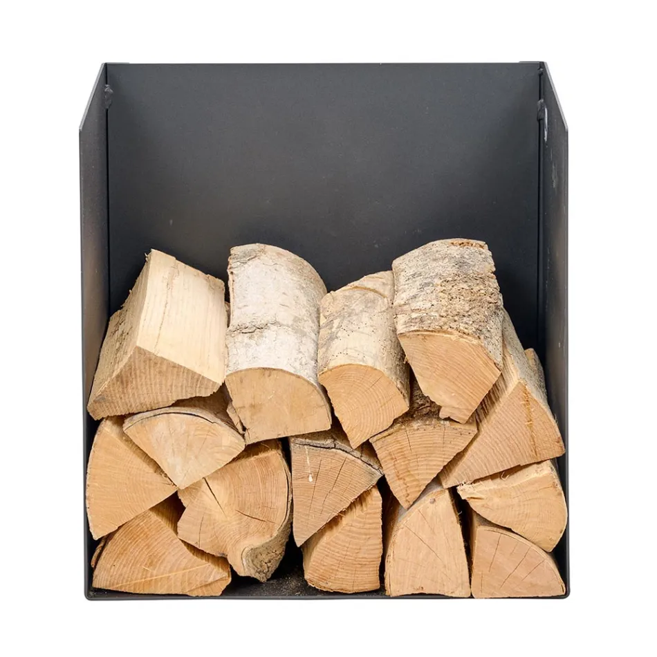 Firewood Holder in Black Painted Steel Made in Italy - Fiamme Viadurini