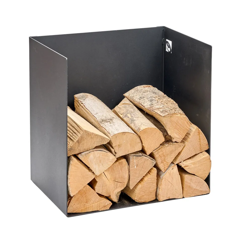 Firewood Holder in Black Painted Steel Made in Italy - Fiamme Viadurini