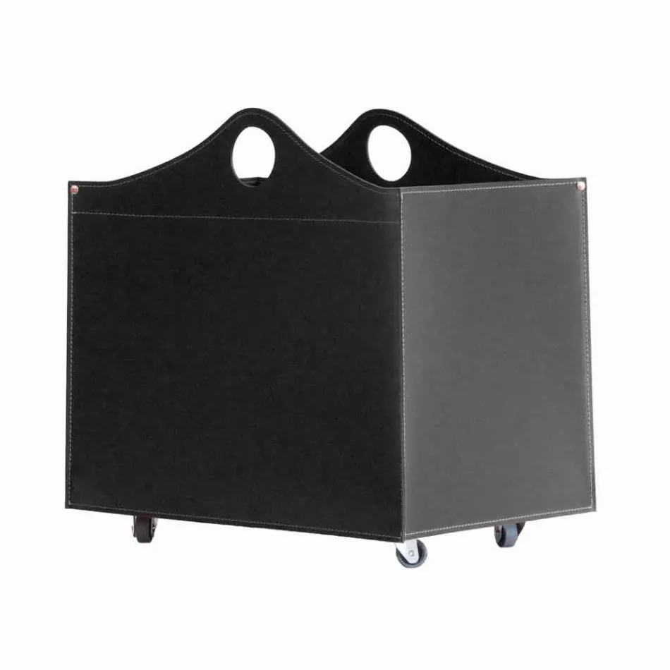 Log holder in regenerated leather with WoodBag wheels made in Italy Viadurini