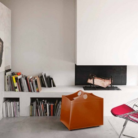 Log holder in regenerated leather with WoodBag wheels made in Italy Viadurini