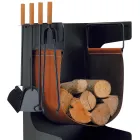 Wood holder in eco-leather and metal with 4 accessories Made in Italy - Camel Viadurini