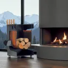 Wood holder in eco-leather and metal with 4 accessories Made in Italy - Camel Viadurini