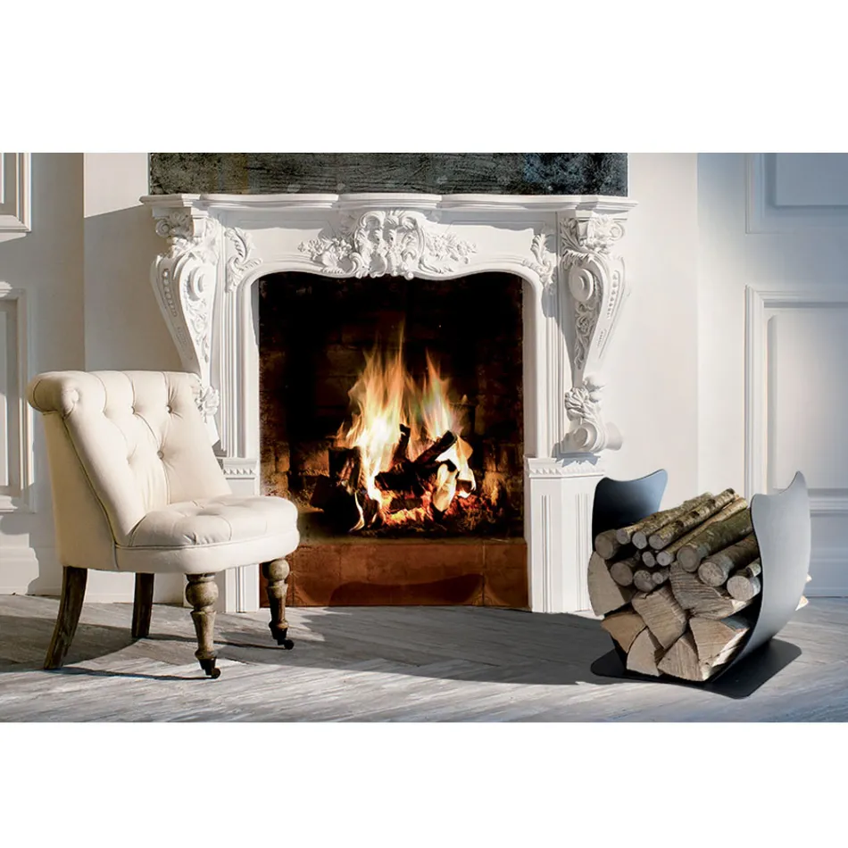 Internal Firewood Holder in Painted Steel Made in Italy - Leopoldo Viadurini