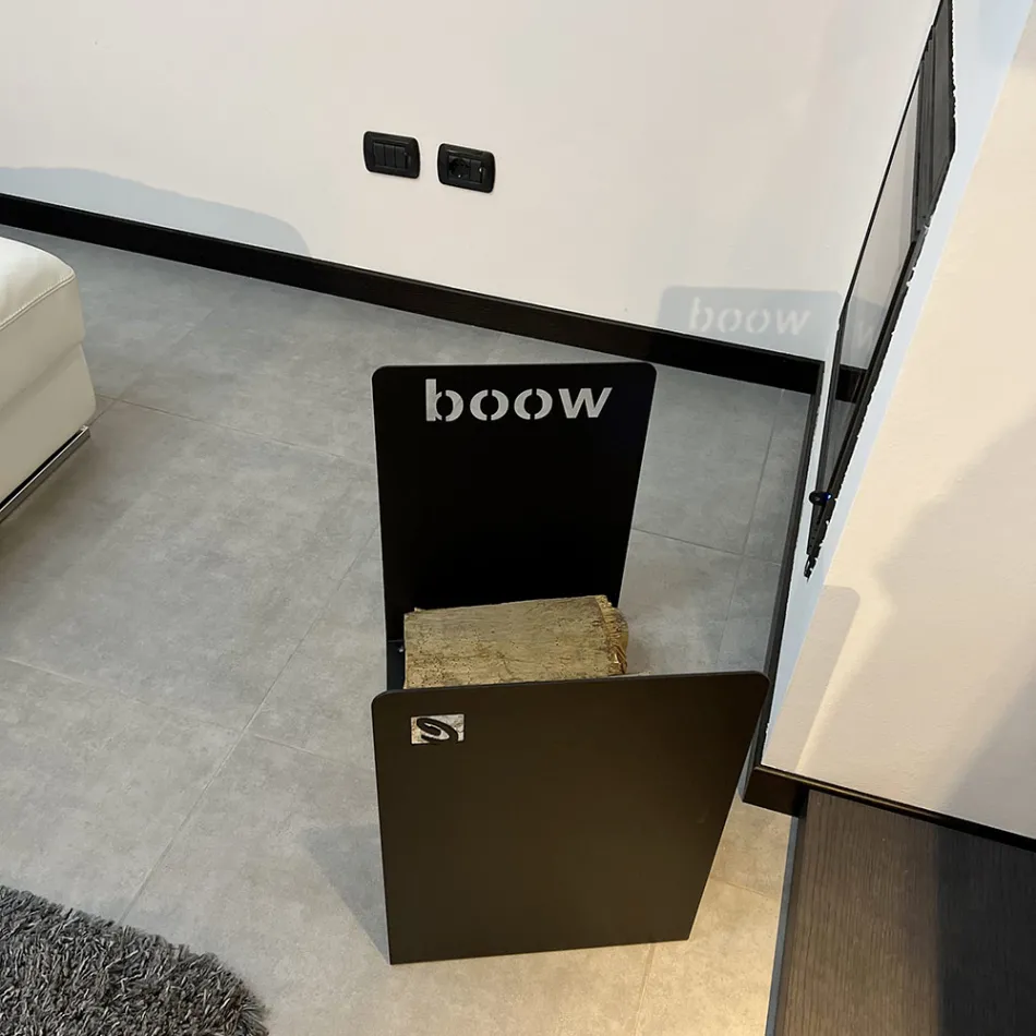 Modern Wood Holder in Black Steel Minimal Design with Engraving - Altano Viadurini