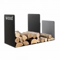 Double Wood Holder in Black Steel with Side Decoration Modern Design - Altano1