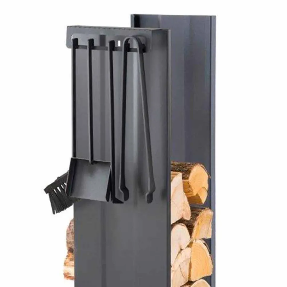Design Firewood Holder with 4 Interior Tools Made in Italy - Janet Viadurini