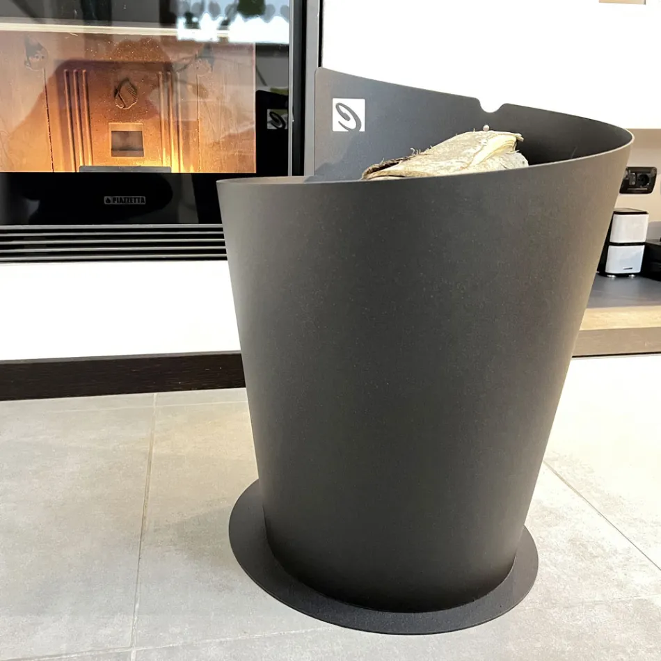 Round Wood Holder for Indoor in Black Steel Italian Modern Design - Favonio Viadurini