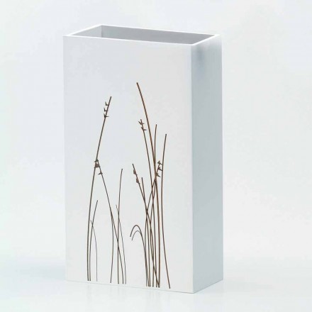 White Umbrella Stand in Decorated Wood Modern Rectangular Design - Filigrano Viadurini