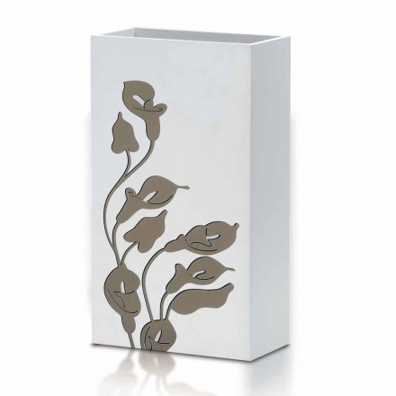 Umbrella Stand in White Wood Modern Design with Floral Decorations - Caracalla Viadurini