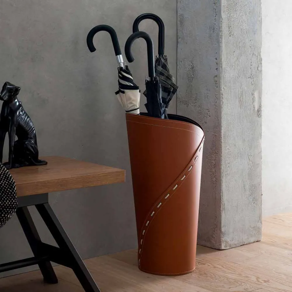 Modern umbrella stand in regenerated Katrina leather, made in Italy Viadurini