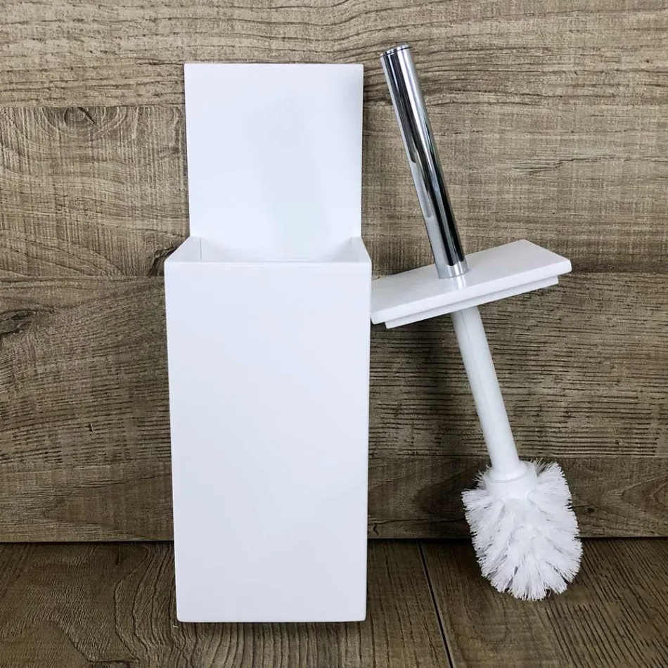 Toilet Brush Holder in White Corian or with Black Insert Made in Italy - Elono Viadurini