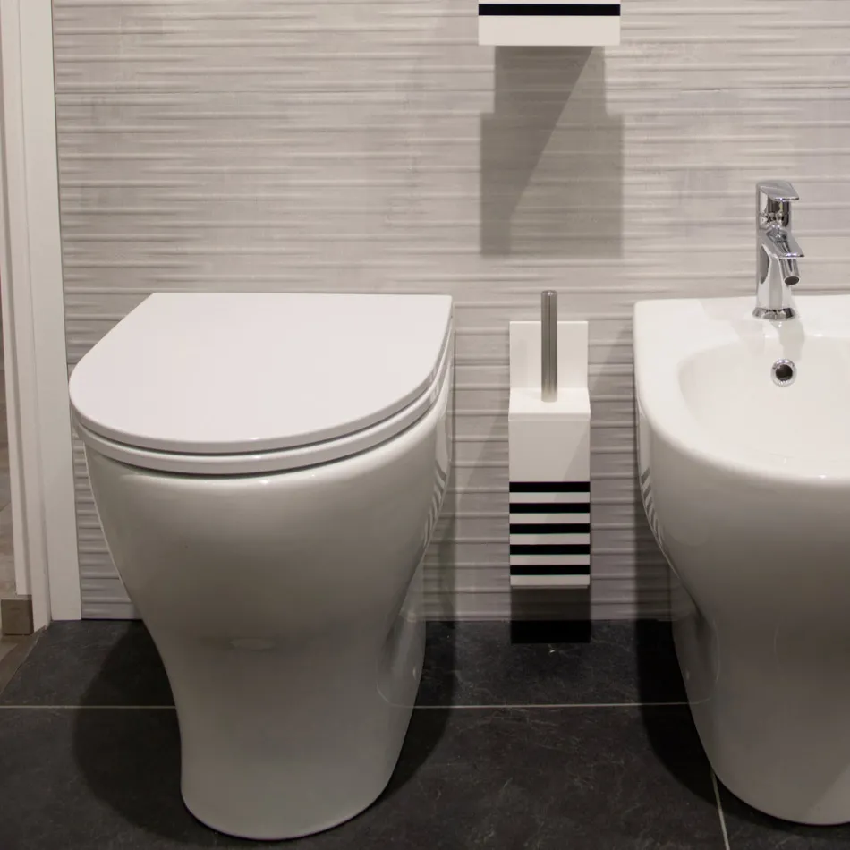 Toilet Brush Holder in White Corian or with Black Insert Made in Italy - Elono Viadurini