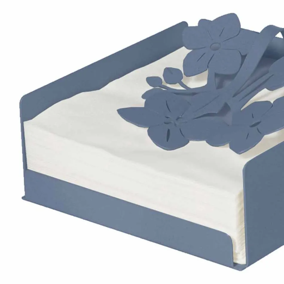Modern Low Floral Napkin Holder in Iron Blue, White or Mud - Marken Viadurini