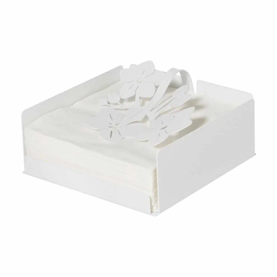 Modern Low Floral Napkin Holder in Iron Blue, White or Mud - Marken Viadurini