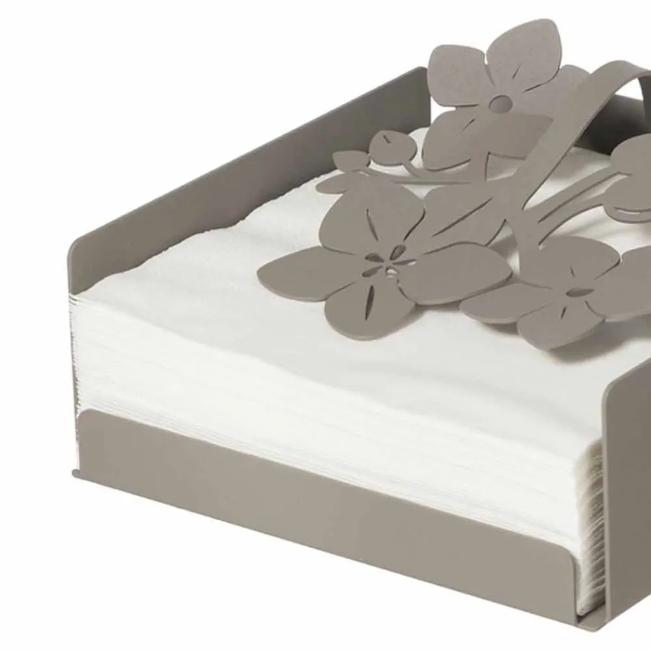 Modern Low Floral Napkin Holder in Iron Blue, White or Mud - Marken Viadurini