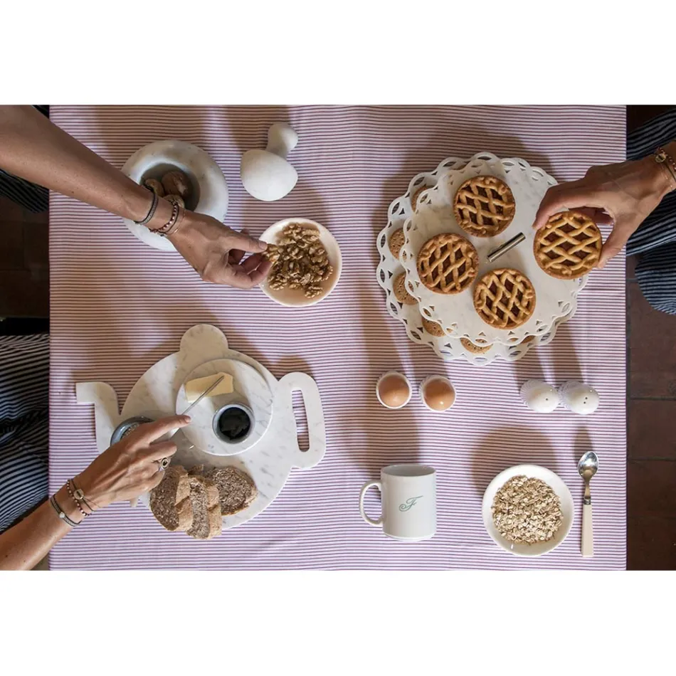 Design Egg Cup in White Carrara Marble Made in Italy, 2 Pieces - Picca Viadurini