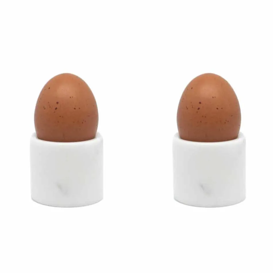Design Egg Cup in White Carrara Marble Made in Italy, 2 Pieces - Picca Viadurini