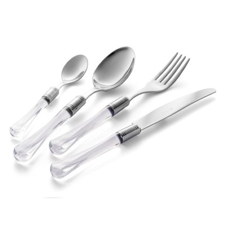 Polished Stainless Steel Cutlery and Transparent Acrylic Handle 24 Pcs - Brilli Viadurini