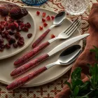 Steel and Plastic Cutlery Colored Arabesque Decor 24 Pcs - Alessandra Viadurini