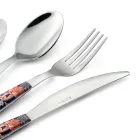 Steel and Plastic Cutlery Colored Decoration with Tiger 24 Pcs - Alessandra Viadurini