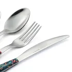 Steel and Plastic Cutlery Colored Floral Decor 24 Pcs - Alessandra Viadurini