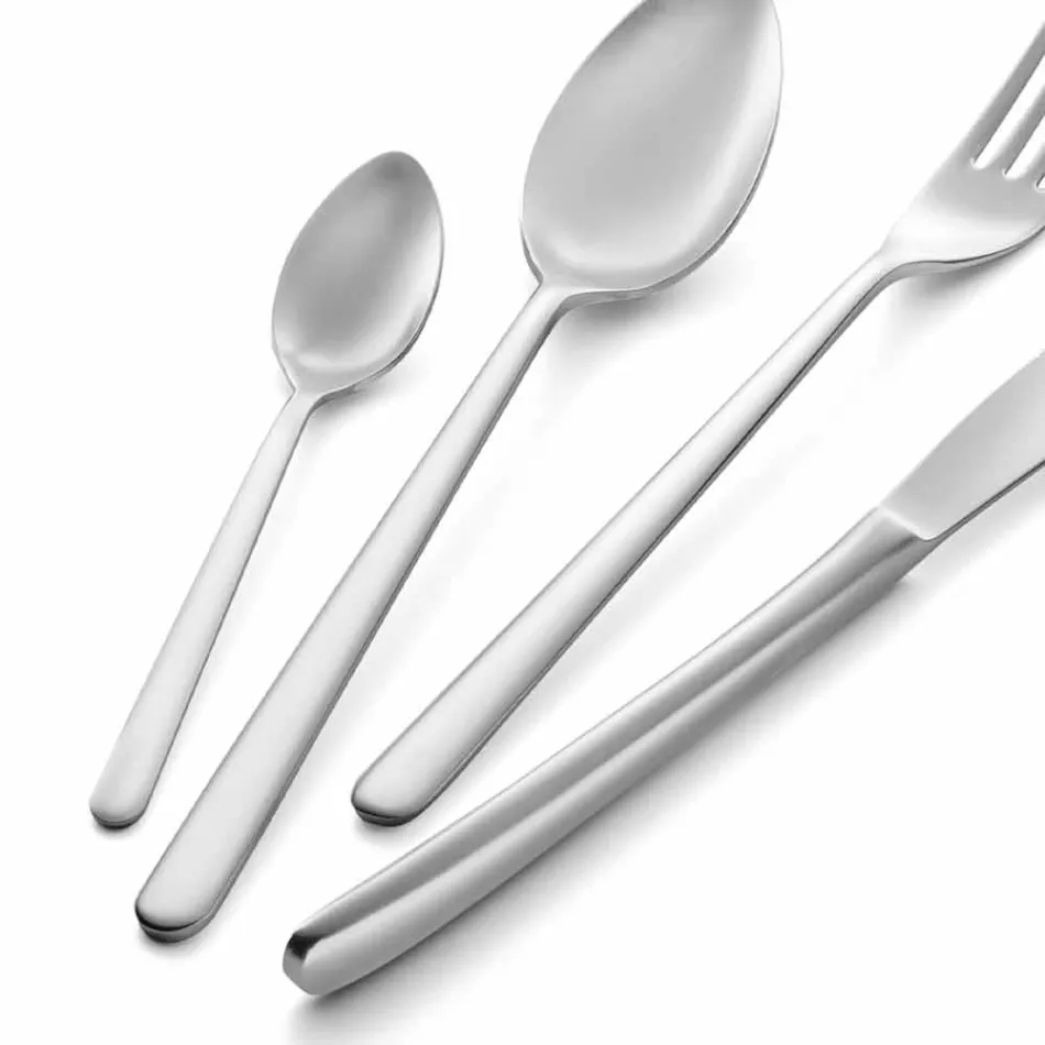 24 Pieces Luxury Polished or Sandblasted Colored Stainless Steel Cutlery - Lapis Viadurini