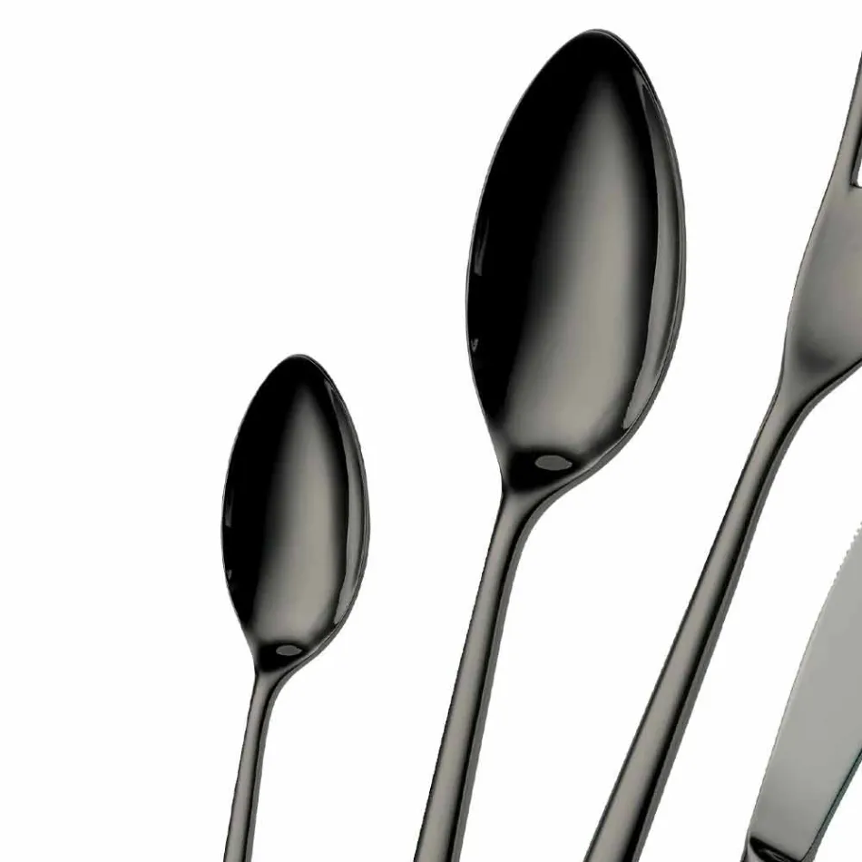 24 Pieces Luxury Polished or Sandblasted Colored Stainless Steel Cutlery - Lapis Viadurini