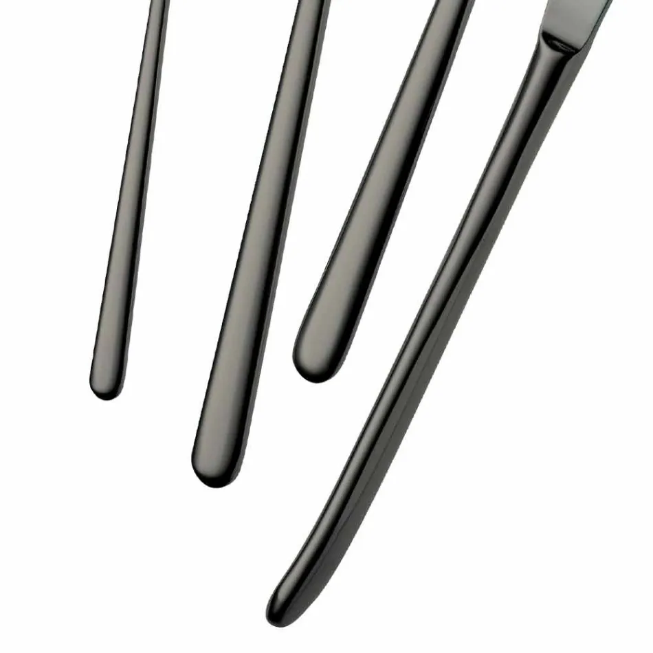 24 Pieces Luxury Polished or Sandblasted Colored Stainless Steel Cutlery - Lapis Viadurini