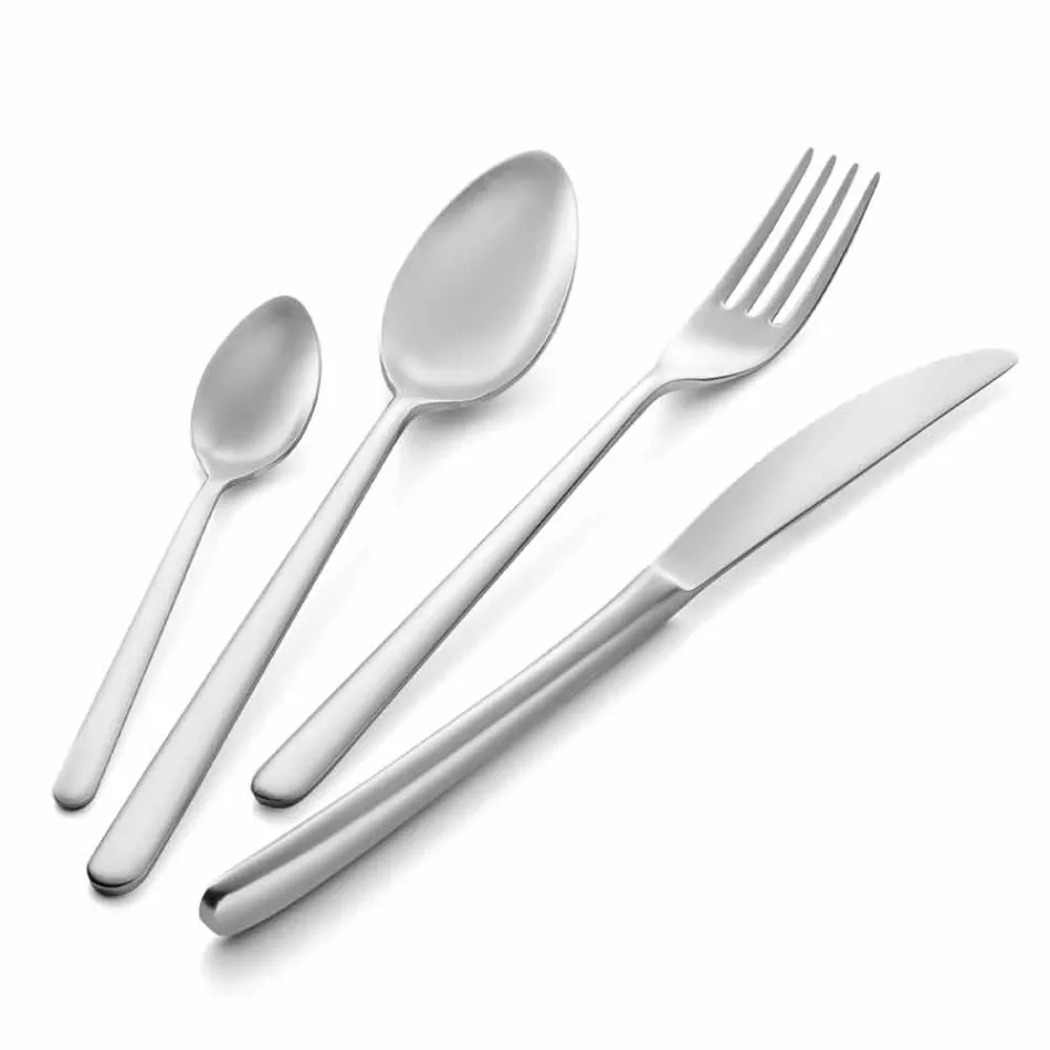 24 Pieces Luxury Polished or Sandblasted Colored Stainless Steel Cutlery - Lapis Viadurini