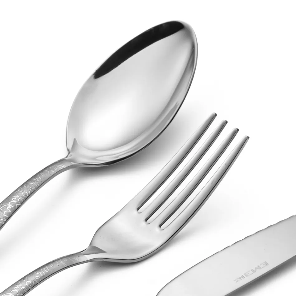 Stainless Steel Cutlery with Laser Printed Poetry 24 Pieces - Peperita Viadurini