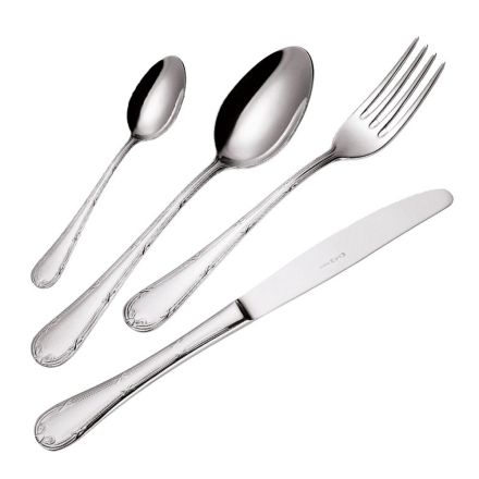 Polished Stainless Steel Cutlery Rounded Handle Decorated 24 Pcs - Mekano Viadurini
