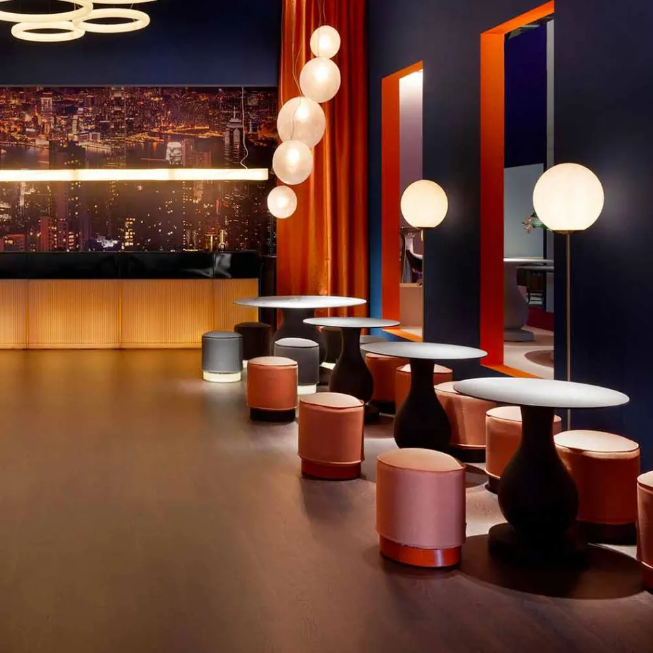 Pouf for Outdoor, in Polyethylene and Fabric or Leather - Mara Slide Viadurini