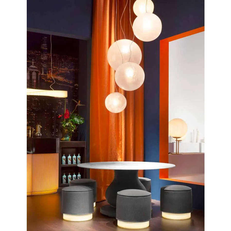 Pouf for Outdoor, in Polyethylene and Fabric or Leather - Mara Slide Viadurini