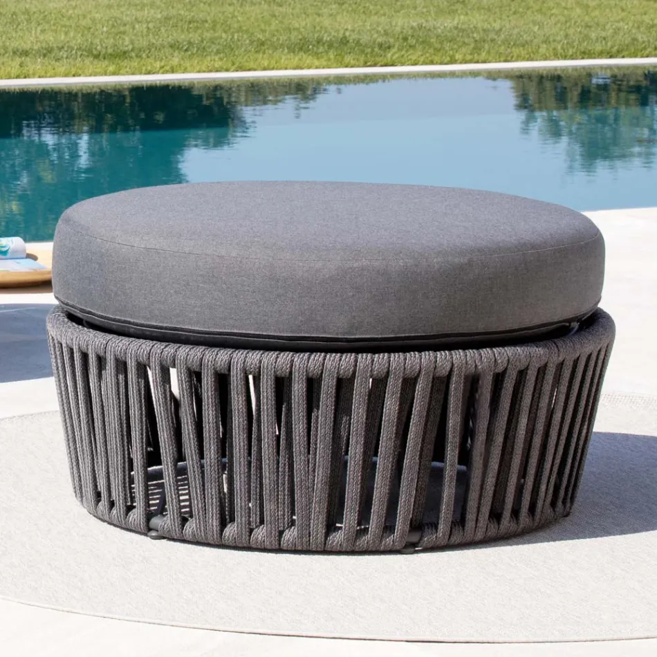 Garden Pouf in Steel and Rope Cushion Included Made in Italy - Bronn Viadurini