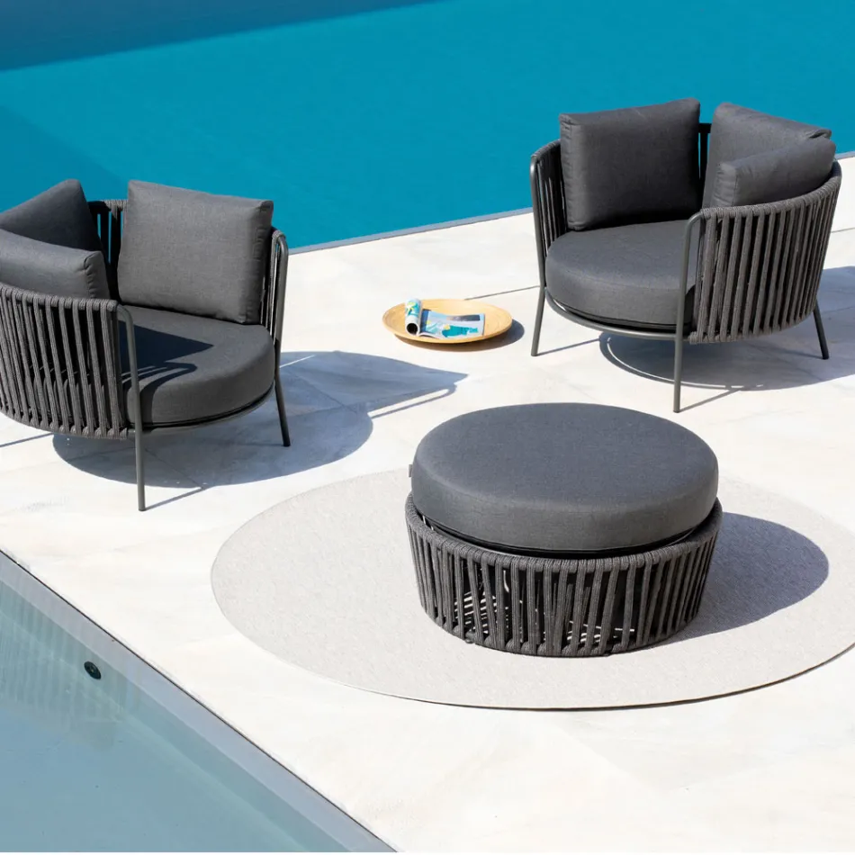 Garden Pouf in Steel and Rope Cushion Included Made in Italy - Bronn Viadurini