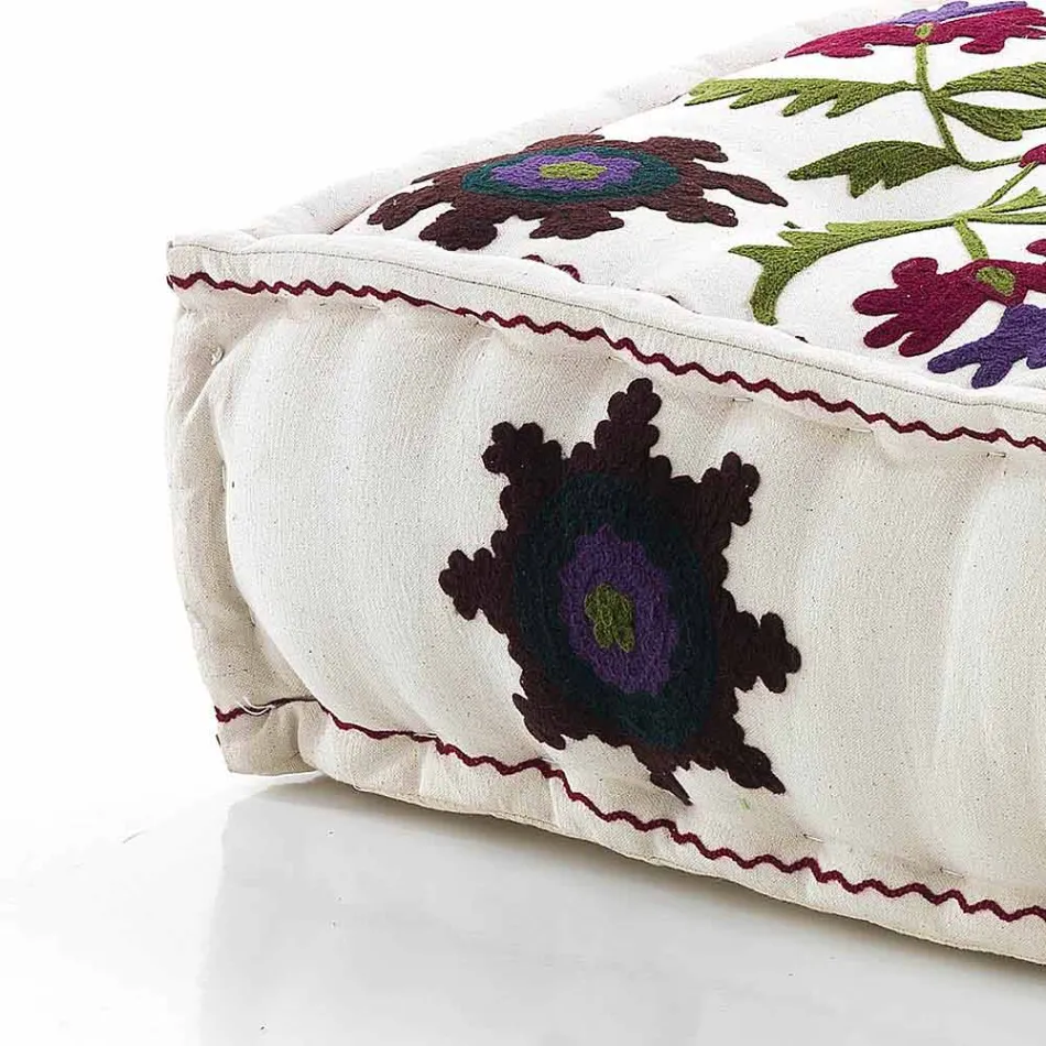 Ethnic Square Pouf in Patchwork Fabric or Velvet - Fiber Viadurini