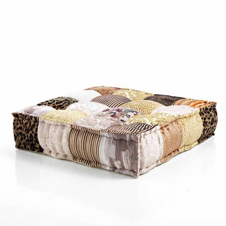 Ethnic Square Pouf in Patchwork Fabric or Velvet - Fiber Viadurini