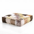 Ethnic Square Pouf in Patchwork Fabric or Velvet - Fiber