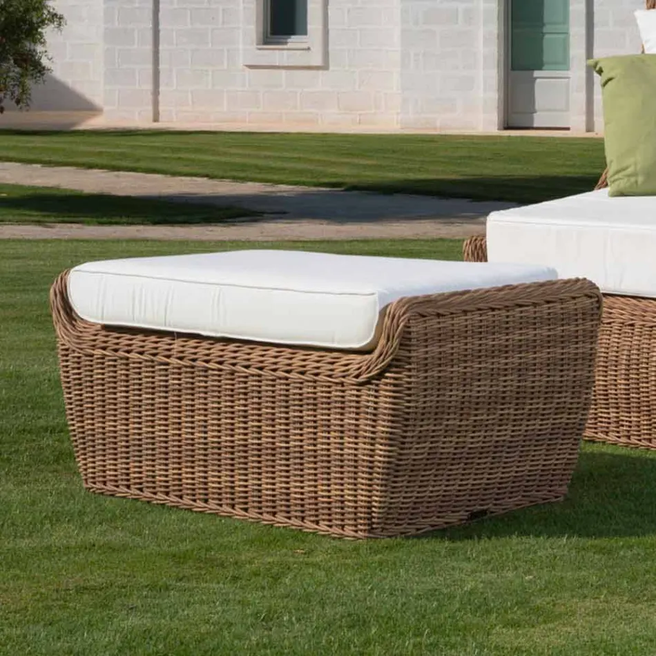 Pouf Outdoor Bench in Woven Synthetic Rattan Luxury Design - Yves Viadurini