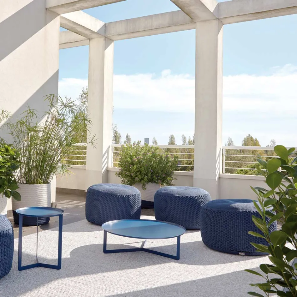 Round Garden Pouf in Polypropylene in 3 Colors Made in Italy - Francisco Viadurini