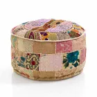 Round Pouf of Ethnic Design in Patchwork Fabric or Velvet - Fiber Viadurini